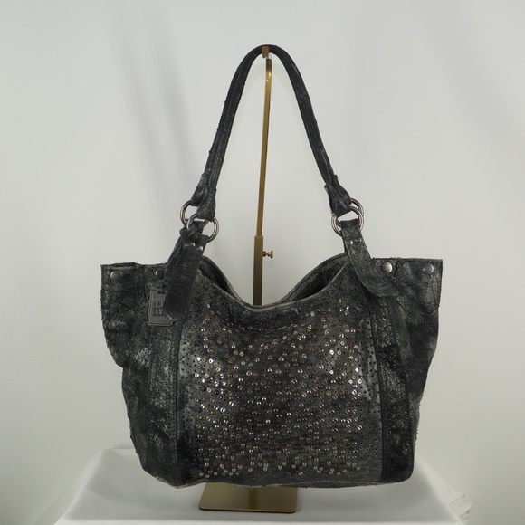 RARE Frye Deborah Studded Slate Gray Leather Bag + Matching Zip Wallet - Picture 13 of 15